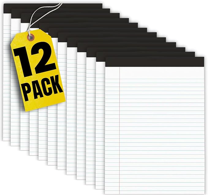 1InTheOffice Note Pads 8.5 x 11, Wide-Ruled Letter Size Writing Pads, White 50 Sheets per Notepads, 12 Pack