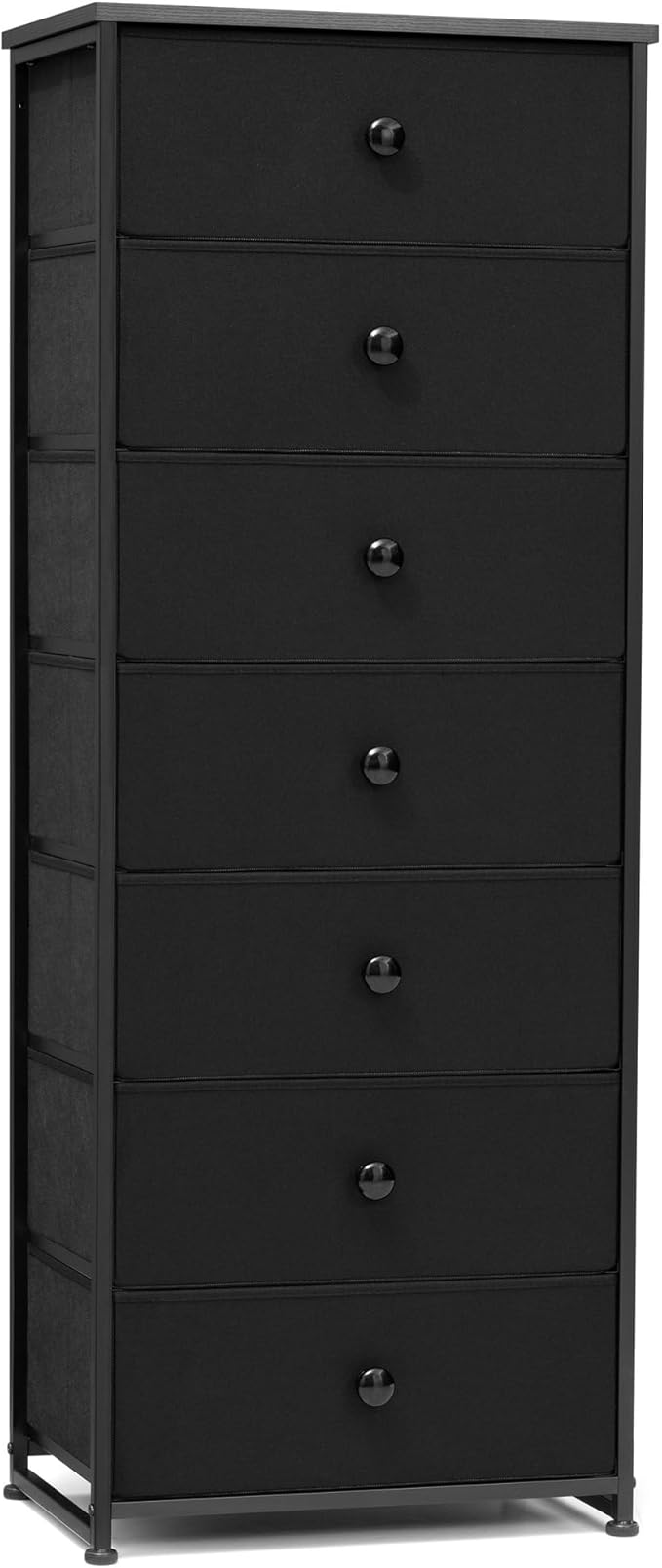 Crestlive Products Tall Dresser, 7-Drawer Fabric Storage Tower, Chests of Drawers - Vertical Organizer Unit for Bedroom, Hallway, Entryway, Nursery, Closets - Steel Frame, Wood Top & Handles (Black)