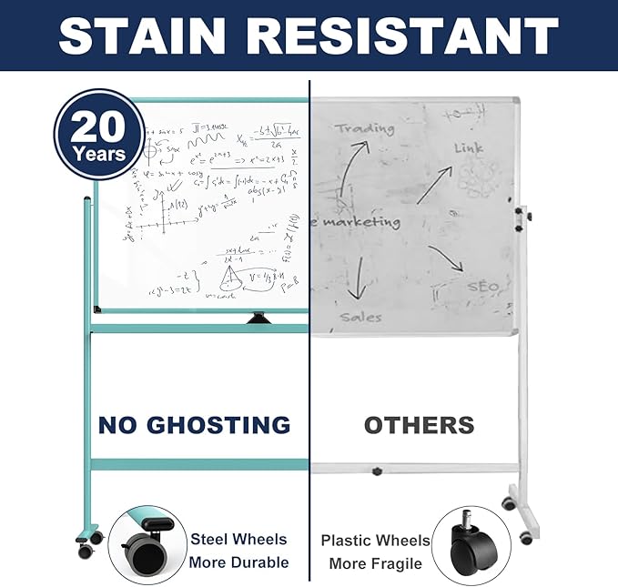 Large Dry-Erase Rolling Magnetic Whiteboard - 48 x 32 Inches Dry Erase Board with Stand Height Adjust Double Sides Mobile White Board Easel on Wheels with 25 Sheets Paper Pad Office, Home & Classroom