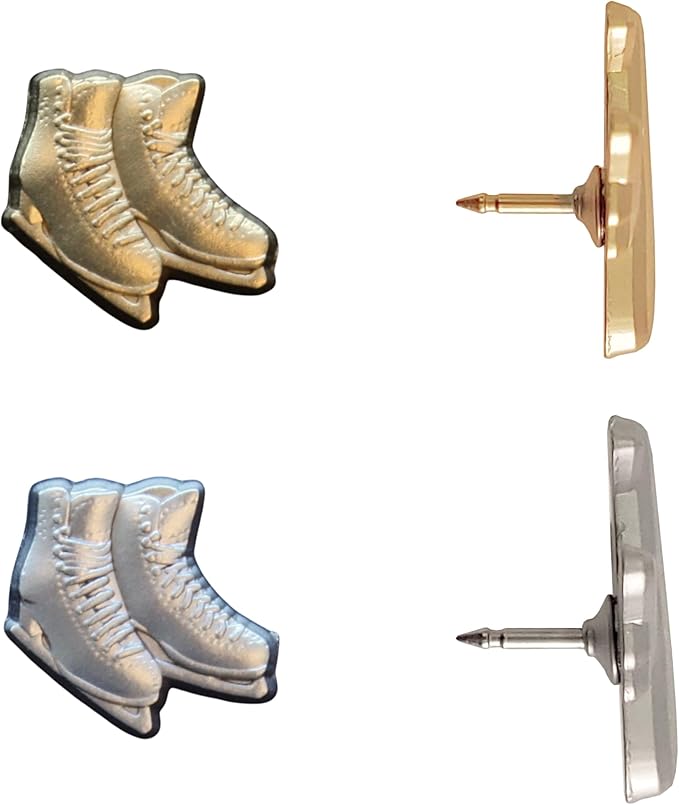 Ice Skates Push Pins - Silver Ice Skates Map Pins for Cork Boards, Maps, or Lapel Use - Designed in USA - Set of 4