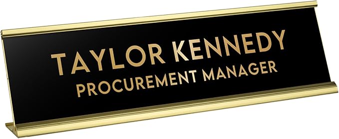 Custom Engraved Desk Plate | Personalized with your Name and Title | Perfect Decor for Office, Business, or Home | Multiple Font and Color Options | 2x8" or 2x10" (Black w/Gold Letters, 2x10")