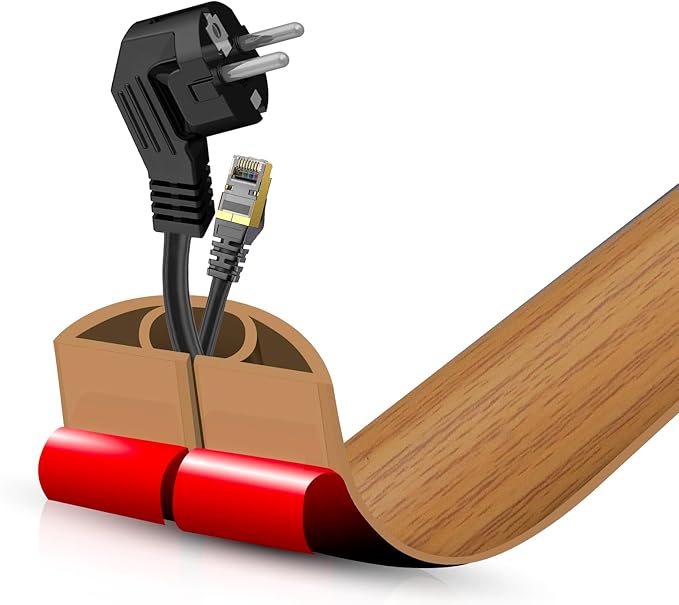 Floor Cord Cover Self Adhesive Cord Hider,3.3FT Cable Management, Extension Strip Protector for Wires, Prevent Cable Trips for Offices, Gyms, Exhibitions Cavity:0.51"(W) x 0.3"(H) Brown Wood