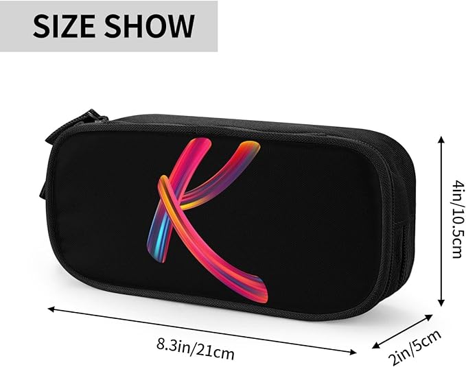 Cute Initial Pencil Case for Kids Students, Large Capacity Pencil Pouch for Boys Girls, Letter Design Pencil Box Pen Bag Office Stationery Organizer, Rainbow Letter K