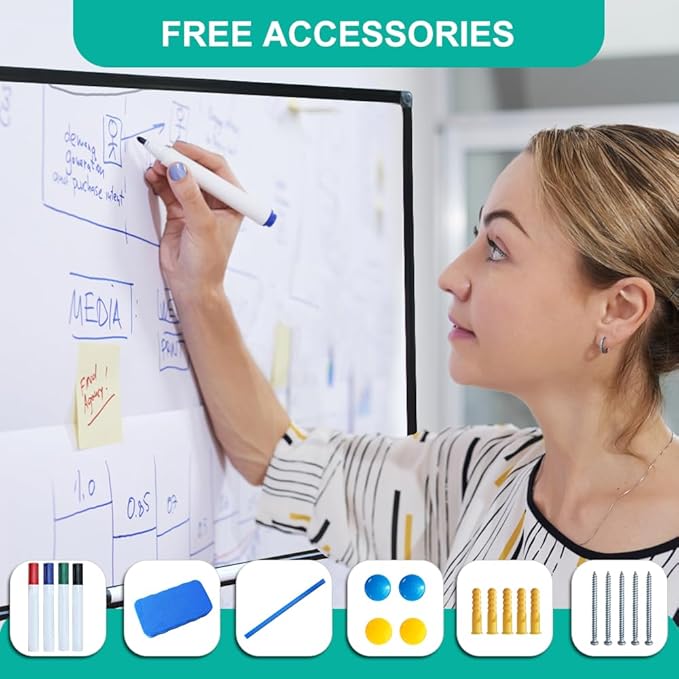 XIWODE Large Magnetic Dry Erase Board，Whiteboard for Wall, 36 x 60 inches, Whiteboard Marker Board Writing Board，Black Aluminum Frame, Durable, for Home School & Office