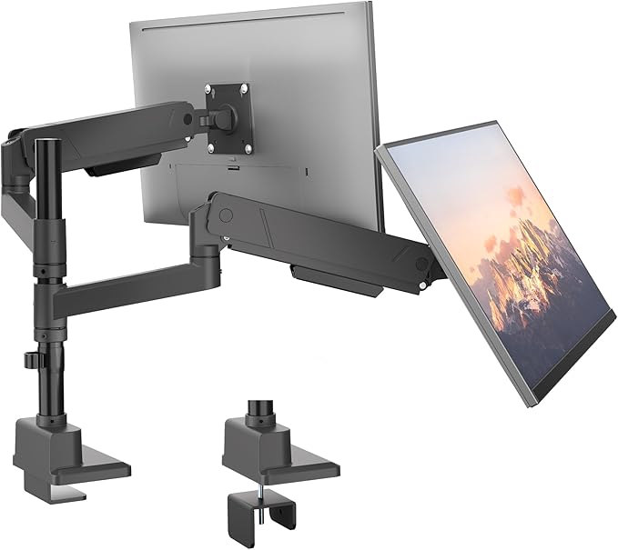 monTEK Dual Monitor Mount Tall Monitor arms for 2 Monitors for 17 to 35 Inch Curved Screen Holds 35 Lbs Adjustable Heavy Duty Monitor Desk Mount Cable Management, VESA 75/100mm, MA1007PBK-D