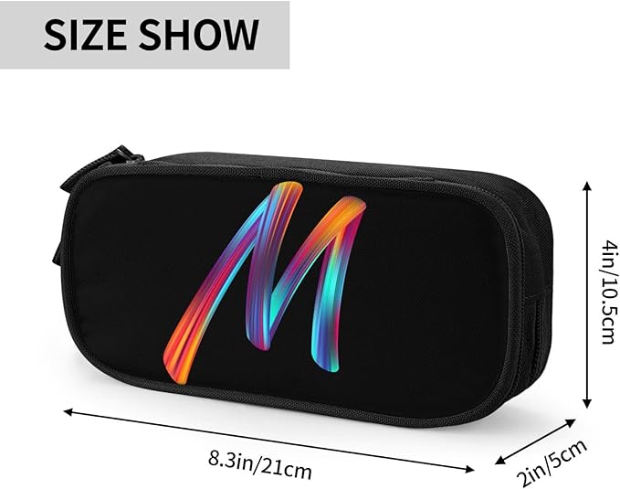 Cute Initial Pencil Case for Kids Students, Large Capacity Pencil Pouch for Boys Girls, Letter Design Pencil Box Pen Bag Office Stationery Organizer, Rainbow Letter M