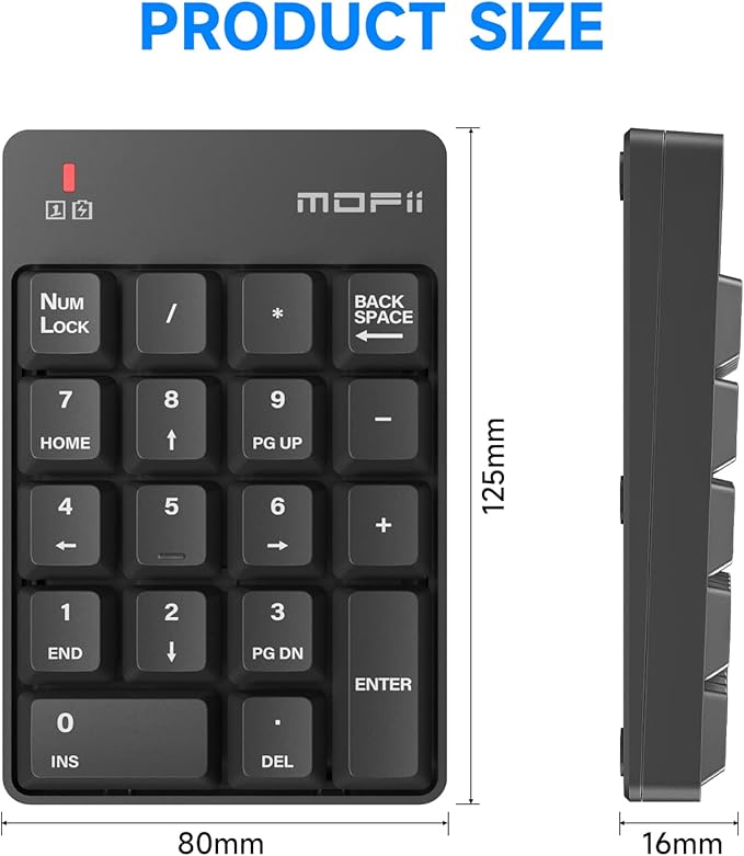MOFII Wireless Number Pad - 2.4G Numeric Keypad Silent 19 Keys USB Keypads, Portable Financial Accounting Numpad 10 Key for Laptop/Notebook/Surface Pro/PC - Black