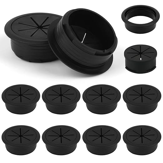 10 pcs Desk Grommet, 2 inch/50 mm Desk Hole Cover, Black Cable Grommet for Wire Cord Through The Table, Cabinet, Countertop and Other Furniture
