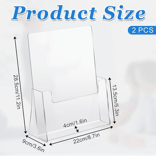 2PCS Acrylic Brochure Holder 8.5x11inch Flyer Table Stand Sign Holder Clear Plastic Countertop Desk Display Organizer for Office Home Store Magazines Pamphlets Booklets Literature Menu Journals