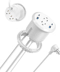 Jgstkcity Power Strip,Flush Mount Recessed Power Grommet,65W USB C Fast Charging,3-Inch Hole, 4 Outlets & 4 Ports, Ideal for Desktop & Countertop Outlet,Dual-Sided (White, 6FT)