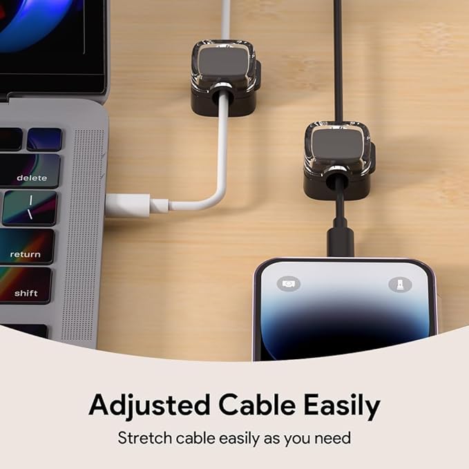 Magnetic Cable Clips, Adjustable Cord Holder Management, Adhesive Wire Keeper Organizer for Home Office Desk Phone PC Car Wall Desktop Nightstand Appliance (9-Pack Black Crystal)