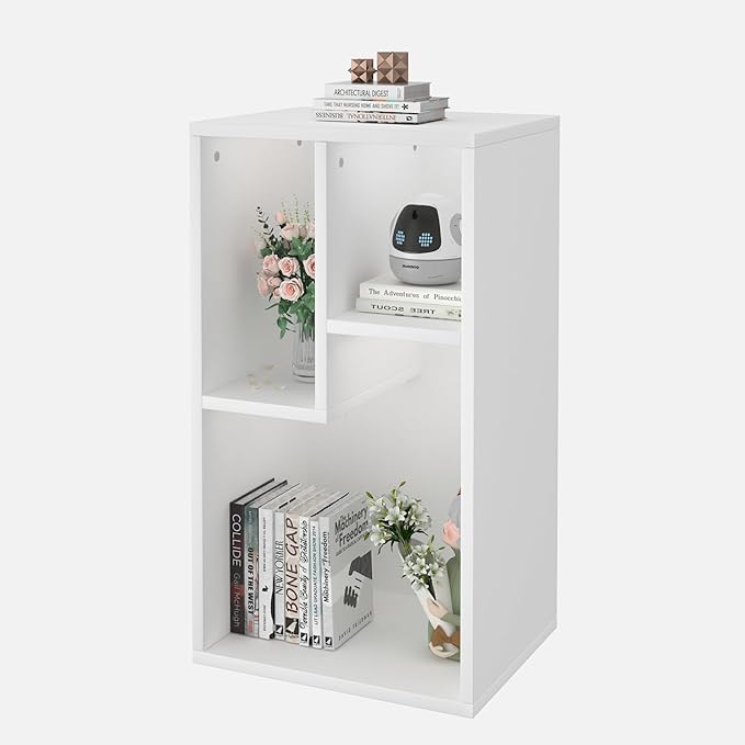 VECELO 3-Cube Bookcase, 2-Tier Customized Storage Display Shelf, Bookshelf with Height Difference Fits Tallest Hardcovers, Horizontal Available, Free Standing for Home Office, Pearl White
