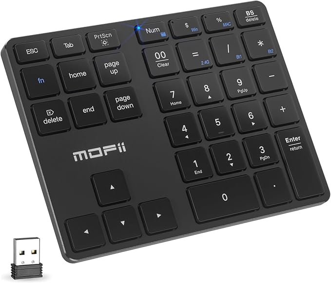 MOFII Bluetooth Number Pad for Laptop - Black Wireless Numeric Keypad 35 Keys USB-C Rechargeable Numpad, Accounting Portable Financial Data 10 Key for Laptop/PC/Desktop/Notebook/Surface Pro