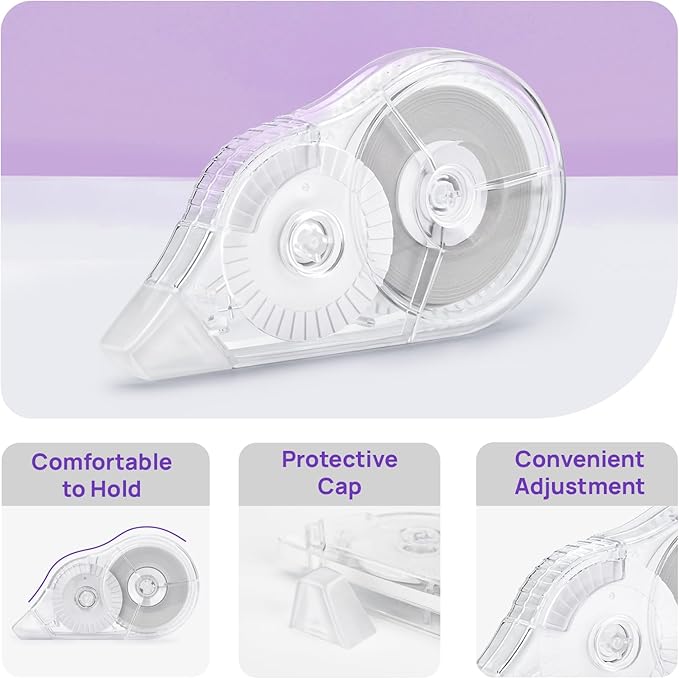 JEFURE 6 Pcs Correction Tape, 98.43 Ft White Wrong Out Tear-Resistant Bulk, Instant Corrections Easy To Use Applicator for School, Office, Note Taking, Journal (Tape Width 0.2 in，Clear)