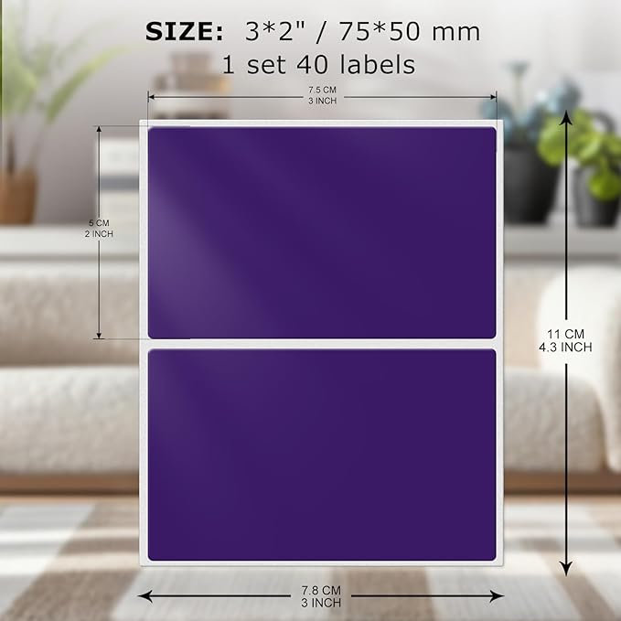 FINDAT Rectangle Label Stickers 3×2 Inch Vinyl Removable Purple Sticker Waterproof Writable File Folder Moving Labels for Boxes Home Office Labeling 40 PCS