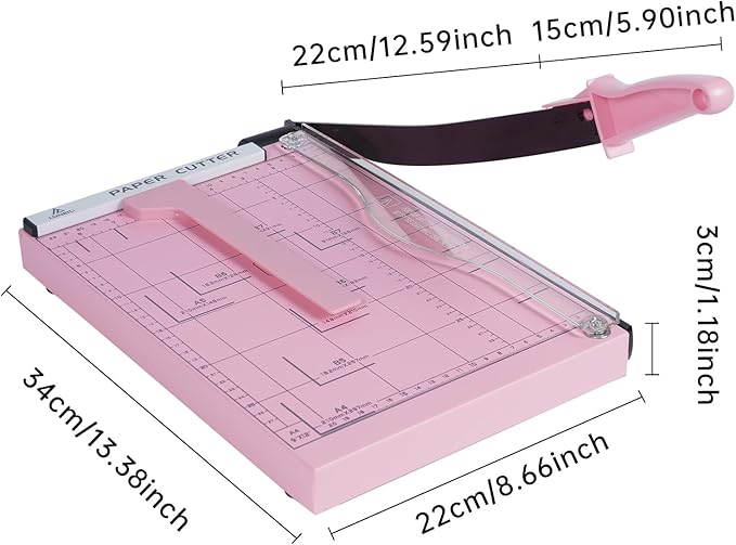 Guillotine Paper Cutter, Heavy Duty 12-Sheet Capacity Trimmer for Cardstock, Photos, Scrapbooking, Office, Classroom, Studio (Pink)