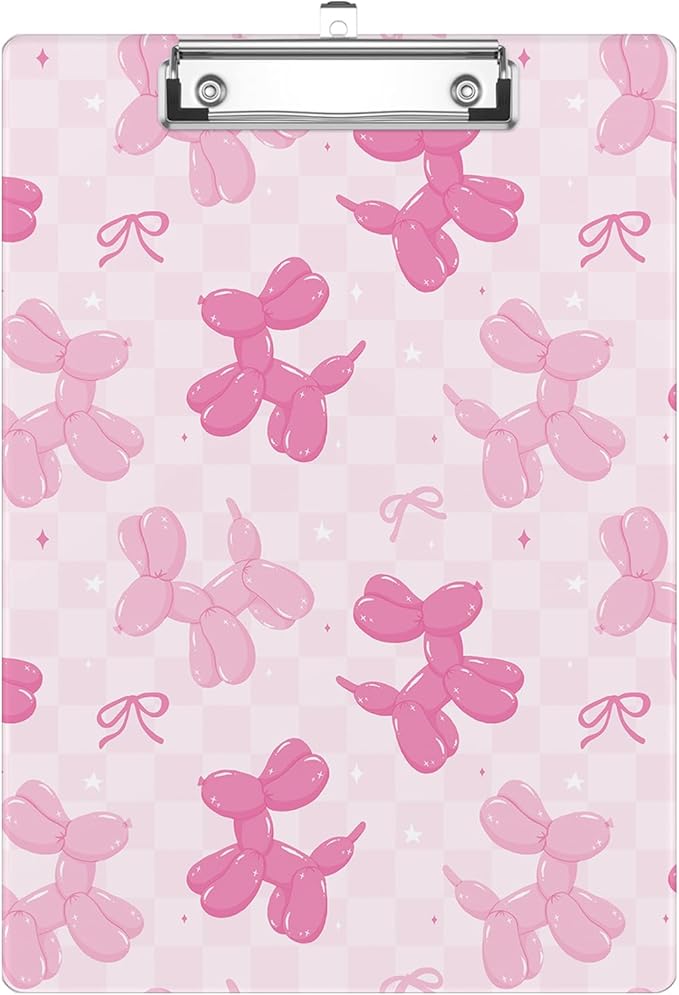 Pink Balloon Dog Bow Clipboard Decorative Clip Board with Metal Clip A4 Standard Size 12.5" X 8.7" for Teacher Students Nurses Office