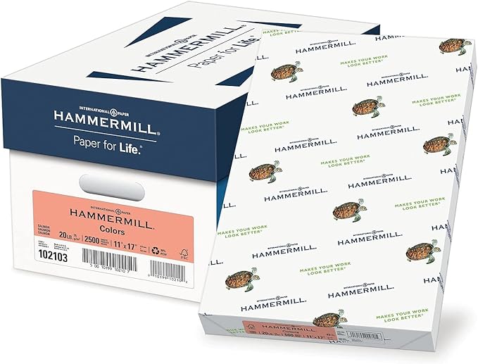 Hammermill Colored Paper, 20 lb Salmon Printer Paper, 11 x 17-5 Ream (2,500 Sheets) - Made in the USA, Pastel Paper, 102103C