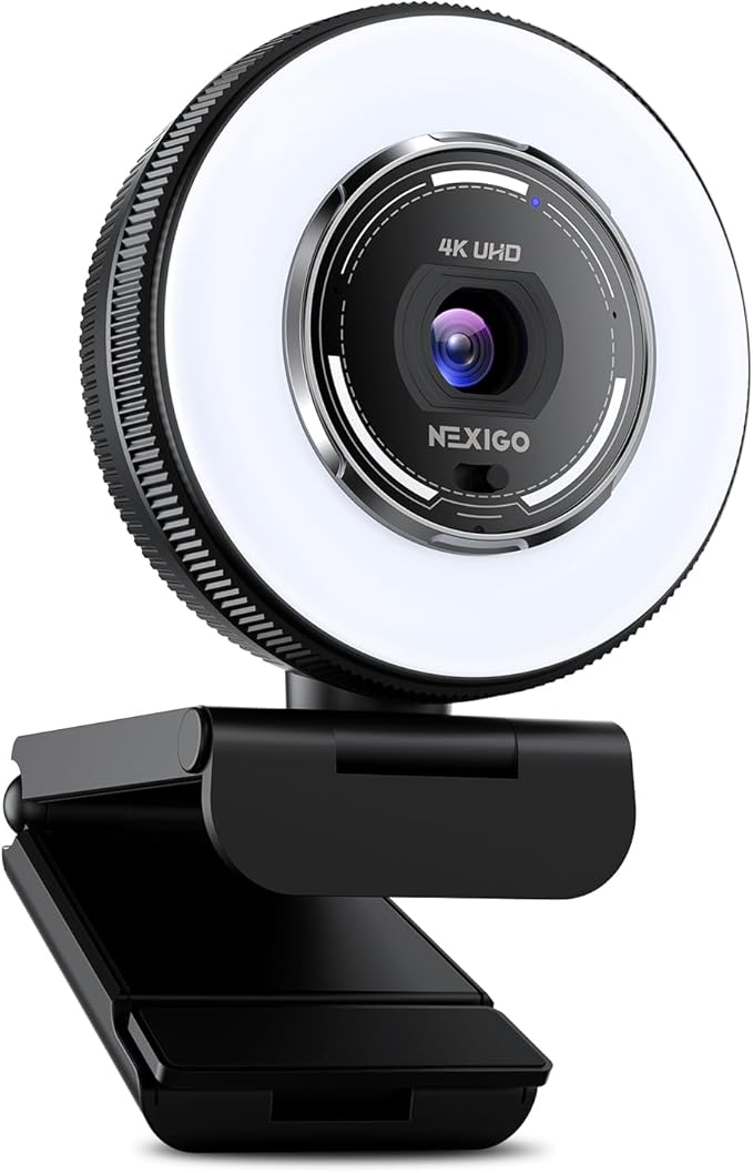 NexiGo N680E Pro, 4K UHD Streaming Webcam with Ring Light, PDAF Autofocus, 1080P@60FPS, 2 Noise?Canceling Mics, Privacy Cover, USB Camera for Zoom/Teams/Twitch/Google Meet