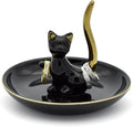 Happy Cat Posture Ring Holder Jewelry Storage Dish Trinket Tray Decorative Black/Golden Tail.