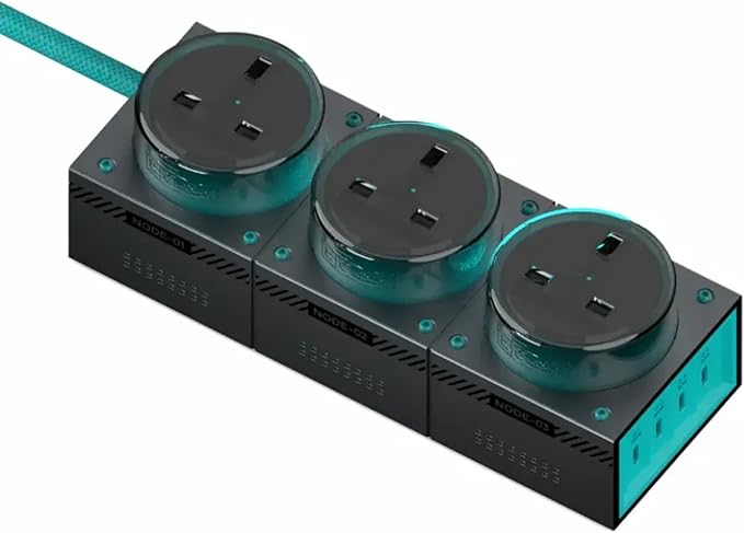 GENKI Moonbase 240W GaN Desktop Charger, Power Strip 7-Port Power Hub with 3 AC Outlets & 4 USB-C Ports (140W Max), Compact Design for Laptop/MacBook/Phone/Gaming Devices (Darkside)