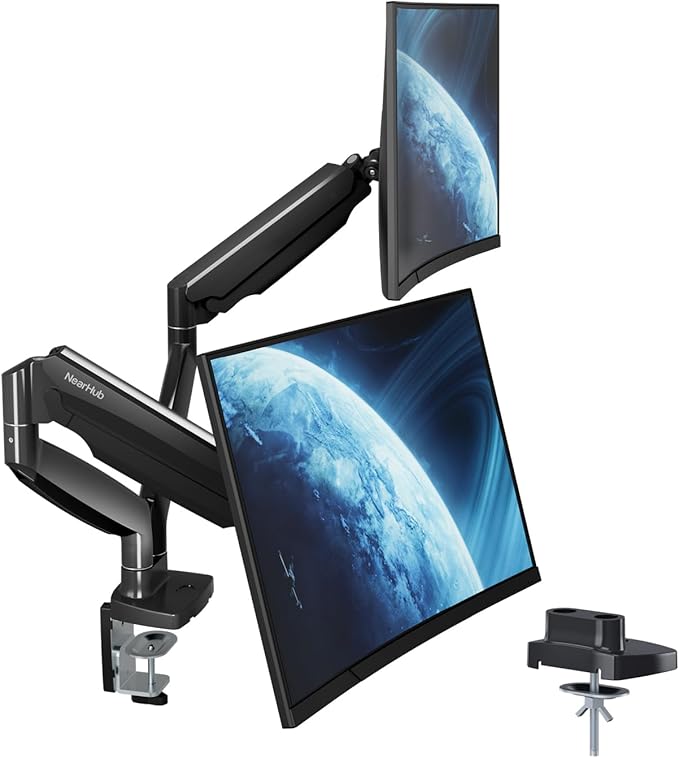 Curved Monitor Mount Dual Monitor Arm up to 35" Screens, Max 28.6lbs Each, Heavy Duty Ultrawide Monitor Arm,Swivel -90° to +90°, Tilt -45° to +90°,Rotate 360°,VESA 75x75&100x100,for Curved/Flat
