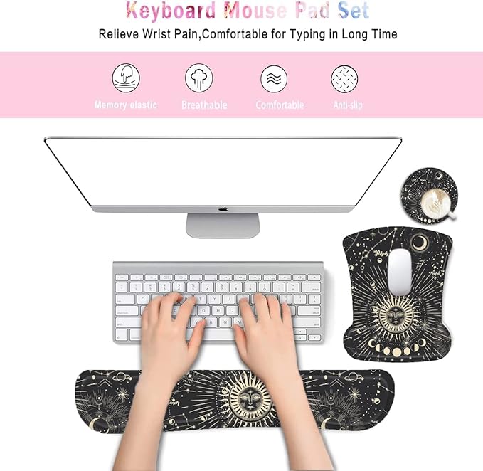 LATEEFAH Mouse Pad with Wrist Rest, 3-in-1 Gaming Mouse Pad, Keyboard Wrist Rest, Ergonomic Memory Foam Mousepad with Wrist Support for Computer Keyboard