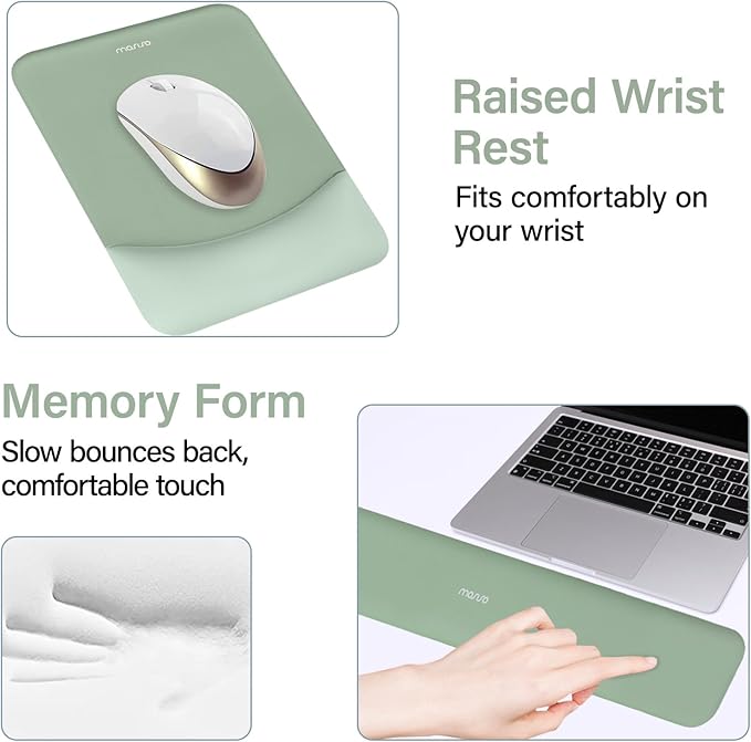 MOSISO Keyboard Mouse Pad Set, Large Gaming Mouse Pad&Rectangular Keyboard Wrist Rest&Mousepad with Wrist Rest&Coaster, Ergonomic Non-Slip&Easy Typing Pad with Curved Silicone Lining, Antique Green