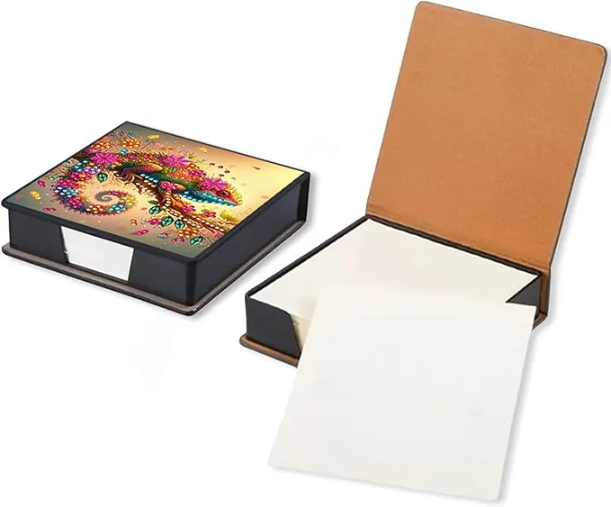 Chameleon Diamond Painting Note Box Memo Pad Holder, Diamond Art Sticky Notes Organizer for Desk, Aesthetic Stationery Storage Case for Office,School Supplies (Chameleon)