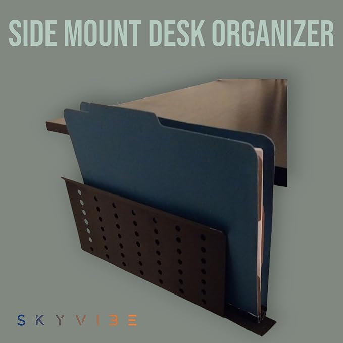 Desk Side Mount Laptop Holder (Black) - No Drill Steel Hanging Organizer for Office & Home - Under Desk Storage