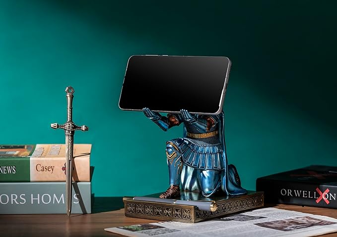 Centurion Cloak Warrior Knight Pen Holder Mobile Phone Stand Desk Organizers and Accessories as Gift for Office and Home (Blue)