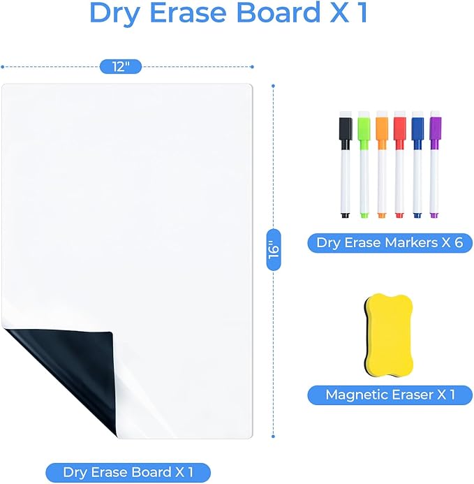 M&G Magnetic Dry Erase Board for Fridge, 16”x 12” Fridge Whiteboard for Kitchen, Refrigerator White Board Set with 6 Markers and Eraser, to Do List, Family Schedule Planning Board