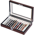 12-Slot Fountain Pen Collector Case – Lockable Wooden Organizer with Glass Display Top, Premium Storage Box for Writing Instruments and Gift for Men