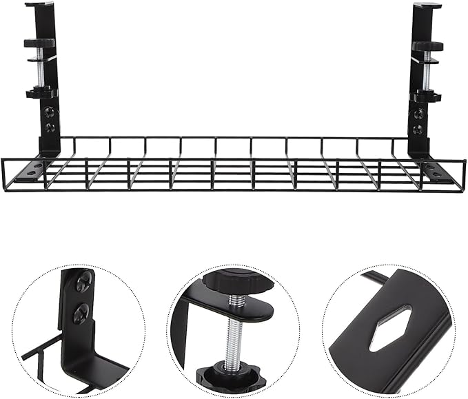 Under Desk Cable Management Tray, Cable Storage Rack Wire Cord Organizer, No-Drill Black 500Mm Holder for Office Desk Power Strip Organization