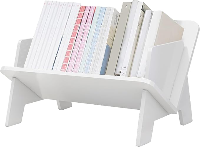 Wood Bookcase in Living Room/Home/Office, Desktop Book Shelf Organizer Bookshelves Storage Rack for CDs/Magazine/Books Display (White, 13.6")
