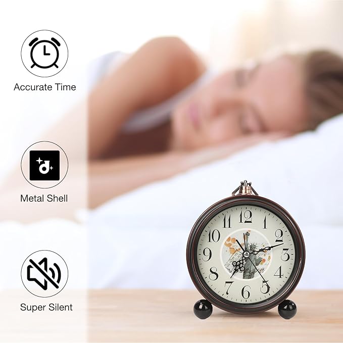 Loud Alarm for Deep Sleepers Desk Vintage Alarm Clock 5.25 inch Small Battery Operated Retro Clock Bedroom Live Room Decor Gift Clock