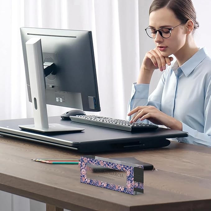 Office Desk Name Plate Personalized, Custom Name Plates for Desks on Acrylic Glass, Office Desk Decor Nameplate, Desk Accessories, Personalized Office Gift for Boss Coworkers