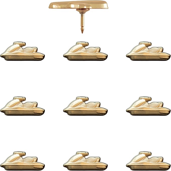 Jet Ski Push Pins - Gold Jet Ski Map Pins for Cork Boards, Maps, or Lapel Use - Designed in USA - Set of 10