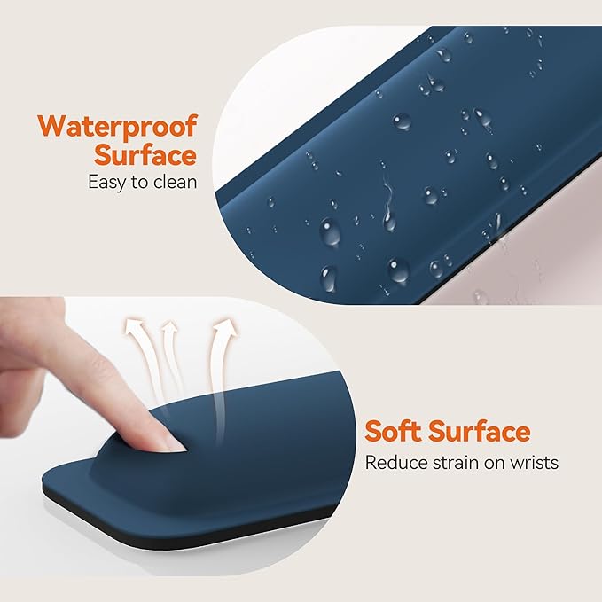 TECKNET Wrist Rest for Computer Keyboard, Thicken Memory Foam Wrist Support Pad for Keyboard, Ergonomic Palm Rest for Pain Relief, Anti-Slip Rubber Base, 17x3.3 in, 1 inch (25mm), Blue