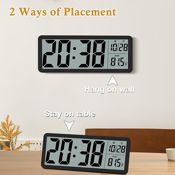 Digital LCD Wall Clock Easy to Set, 8.5 Inch LCD Screen with Time/Date/Temperature Display,Simple Digital Desk Clock with 12/24H for Bedroom Living Room Office Décor