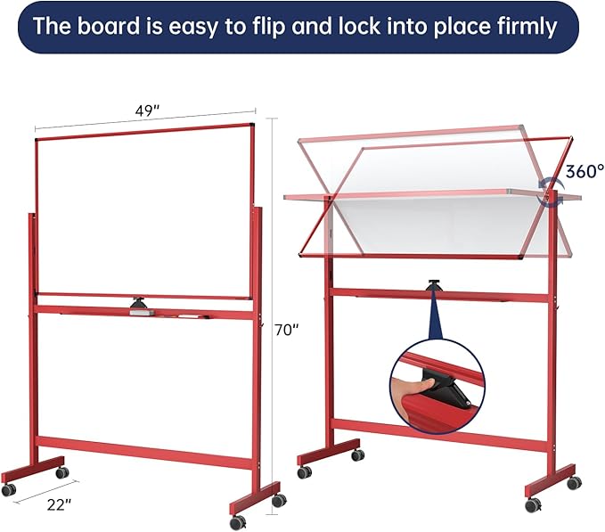 TSJ OFFICE Large Rolling Whiteboard - Dry Erase Magnetic 48 x 32 Inches White Board Height Adjust Double Sides Mobile Portable Easel on Wheels, Dry Erase Board with Stand for Office, Home & Classroom