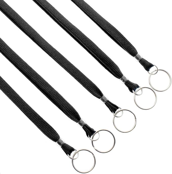 Specialist ID Bulk 100 Pack - Heavy Duty Breakaway Lanyards for Keys and ID Badges with Key Chain Split Ring - Break-Away Clasp and Keychain Keyring/Badge Holder Attachment (Black)…