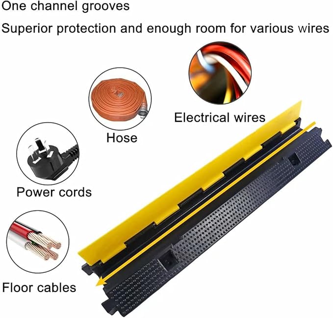 Rubber Cable Ramp Cord Cover Cable Protector Ramps Wire Hose Protective 1 Channel 22000Lbs Load Capacity Traffic Speed Bump for Asphalt Concrete Gravel Driveway Indoor Outdoor, 3 Pack