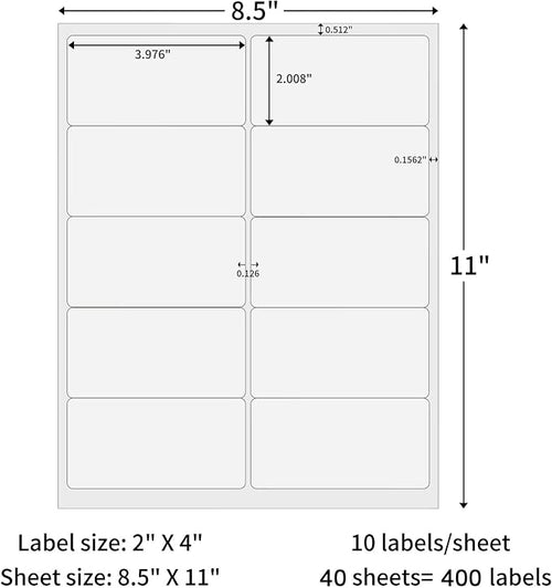 2" x 4" Shipping Labels, 10 UP Address Labels, 400 Labels Sticker Paper for Laser/Inkjet Printer Mailing Labels, Permanent Adhesive Sticker Labels(40 Sheets)
