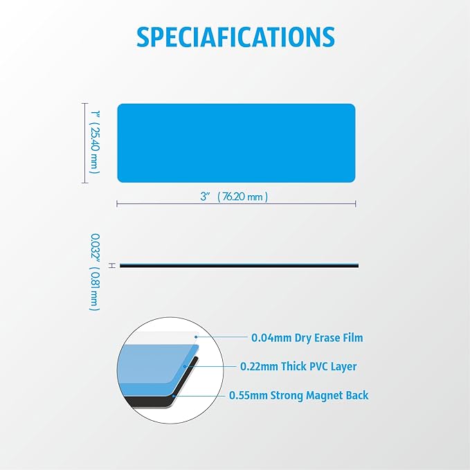 Magnetic Dry Erase Magnets Labels 3x1 inches, Reusable Name Tags, Organizing Schedules in Office/Classroom. Work on Fridge/White Board (Blue 60Pcs)