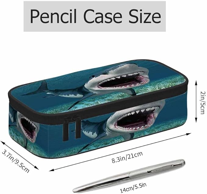 Great White Shark Pencil Case Organizer Coral Ocean Sea Fish Stationery Box Makeup Box School Supply for Boy Girl Men Women