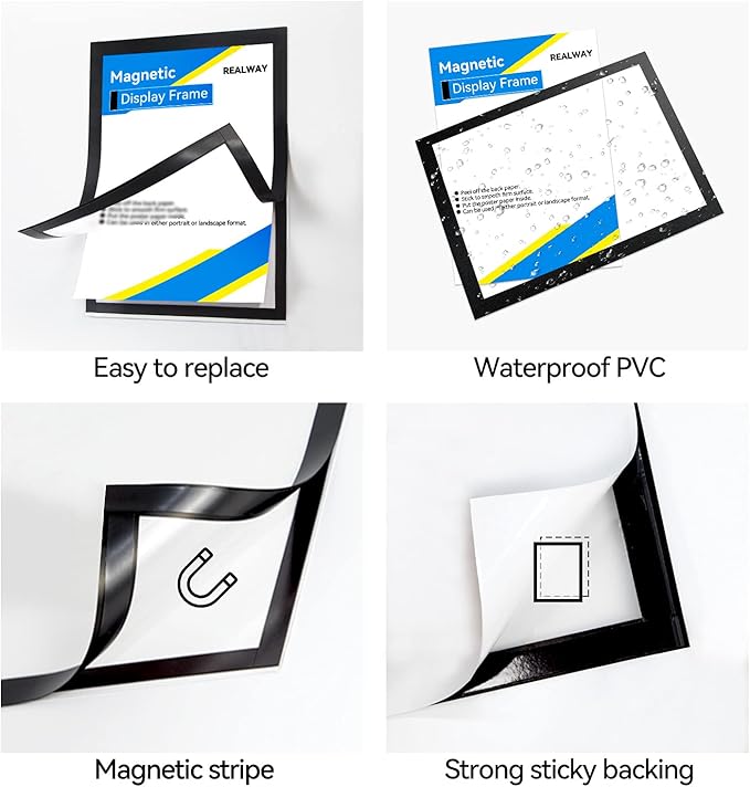 10 Pack Magnetic Sign Holder 8.5 x 11 Magnetic Picture Frame, Magnetic Frame Self-adhesive Wall Sign Holder for Door/Fridge/Whiteboard/Window Sign Holder, Double-sided Display