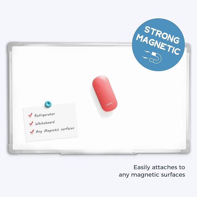 loukin Replaceable Dry Erase Eraser, Magnetic Whiteboard Eraser with 3 Replaceable Felt Pads, 4-in-1 Glass Whiteboard Erasers, 3.4 fl oz Cleaner Included (Red)