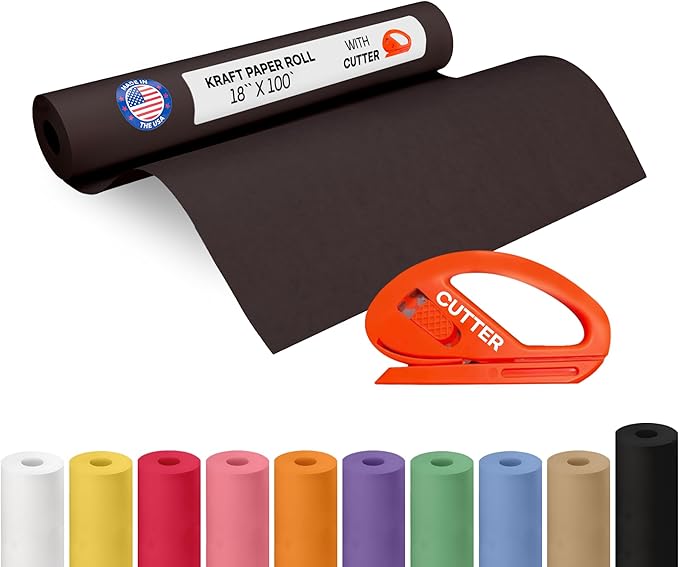 Black Kraft Paper Roll 18" x 1200" (100 feet) with Cutter - USA-Made Gift Wrapping Paper for Packing, Moving, Shipping & Crafts/Arts - 100% Recyclable Natural Craft Material by IDL Packaging