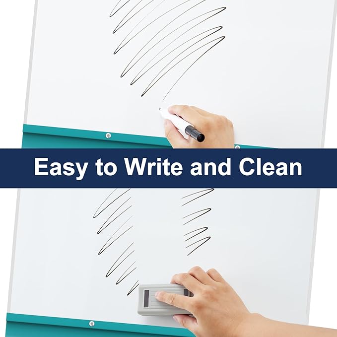 TSJ OFFICE Mobile Whiteboard Magnetic - 40 x 26 Inches Dry Erase Board on Wheel with Stand Flipchart Easel Height Adjustable,Blue